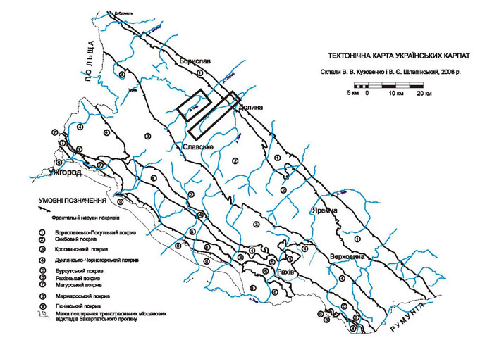 Розташування полігонів польових практик кафедри фізики Землі 
